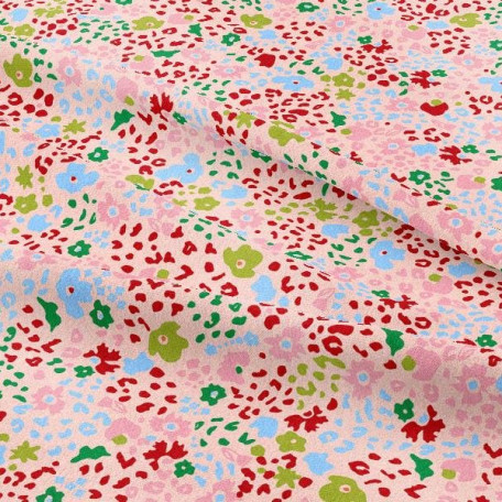 Flowers - Cotton poplin - Pink, Green - 100% cotton 