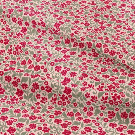 Květiny - Bavlněný popelín - Červená, Růžová - 100% bavlna 