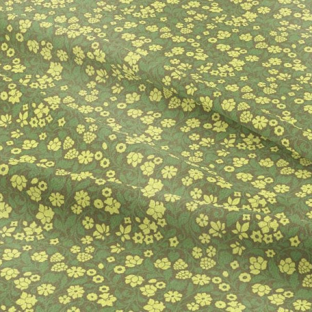Květiny - Bavlněný popelín - Zelená, Žlutá - 100% bavlna 
