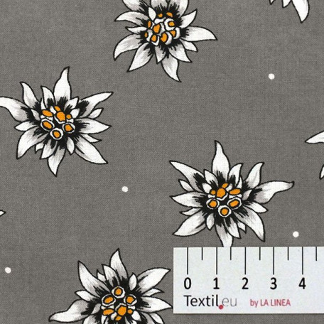 Kwiaty  - Płótno bawełniane  - Szary  - 100% bawełna  