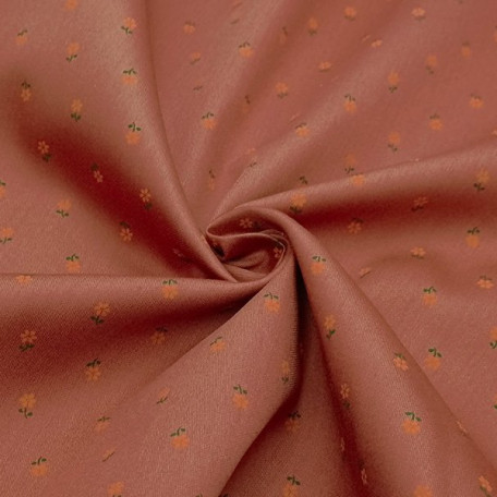 Květiny - Bavlněný satén - Oranžová - 100% bavlna 