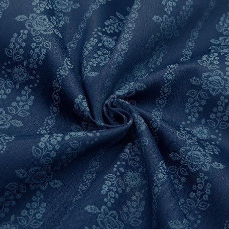 Květiny - Bavlněný satén - Modrá - 100% bavlna 