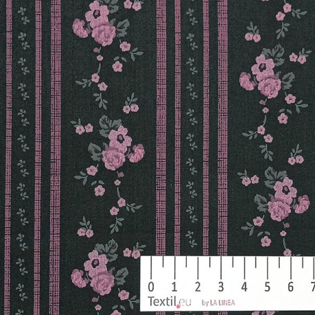 Blumen , Streifen  - Baumwollsatin  - Grau , Rosa - 100% Baumwolle  