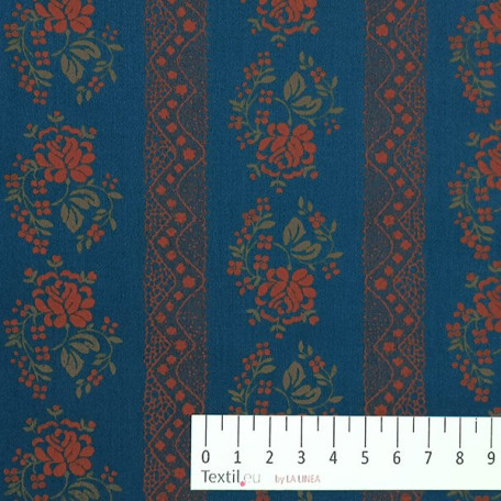 Pruhy, Květiny - Bavlněný satén - Modrá, Oranžová - 100% bavlna 