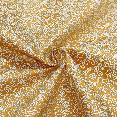 Květiny - Bavlněný satén - Oranžová, Žlutá - 100% bavlna 